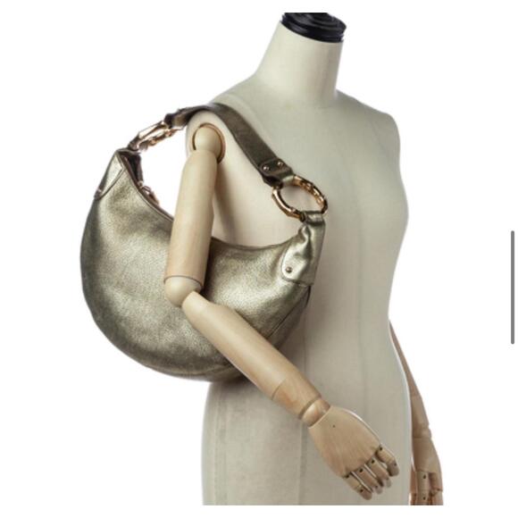Gucci Gold Pebbled Leather Bamboo Ring Hobo Bag - Picture 8 of 9